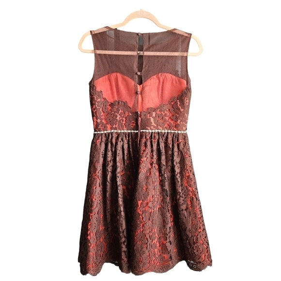 Christina Wu Brown Lace Pearl & Diamond Waist Short Formal Dress Sz 8 Whimsigoth - Picture 4 of 12